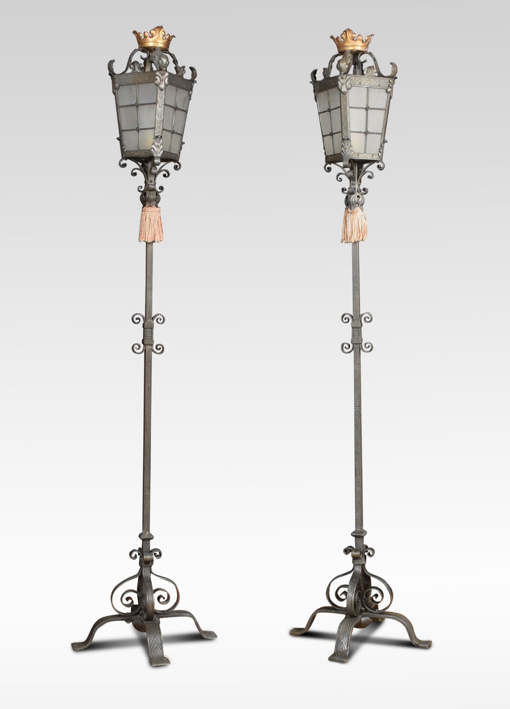 Pair wrough metal standard lamps