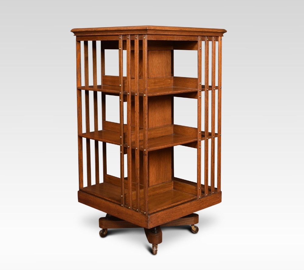 Oak three tier revolving bookcase