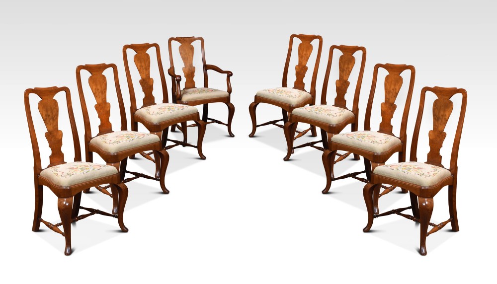 Set of eight Queen Anne high back dining chairs