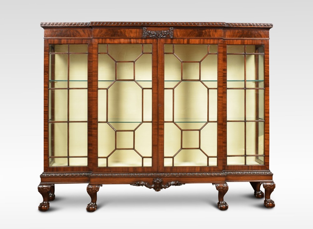 Chippendale revival mahogany breakfront cabinet
