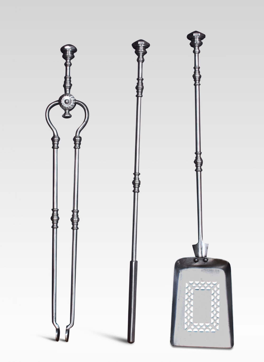 Polished steel Triple companion fire toolset