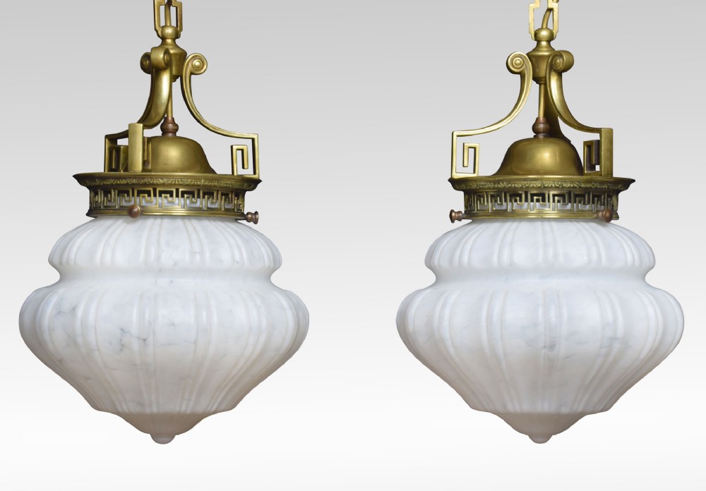 Pair of opaline glass hall lamps