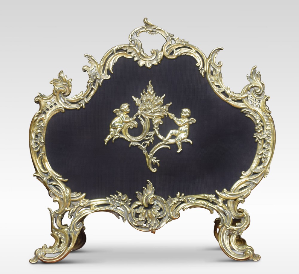 Late 19th century brass Rococo fire screen
