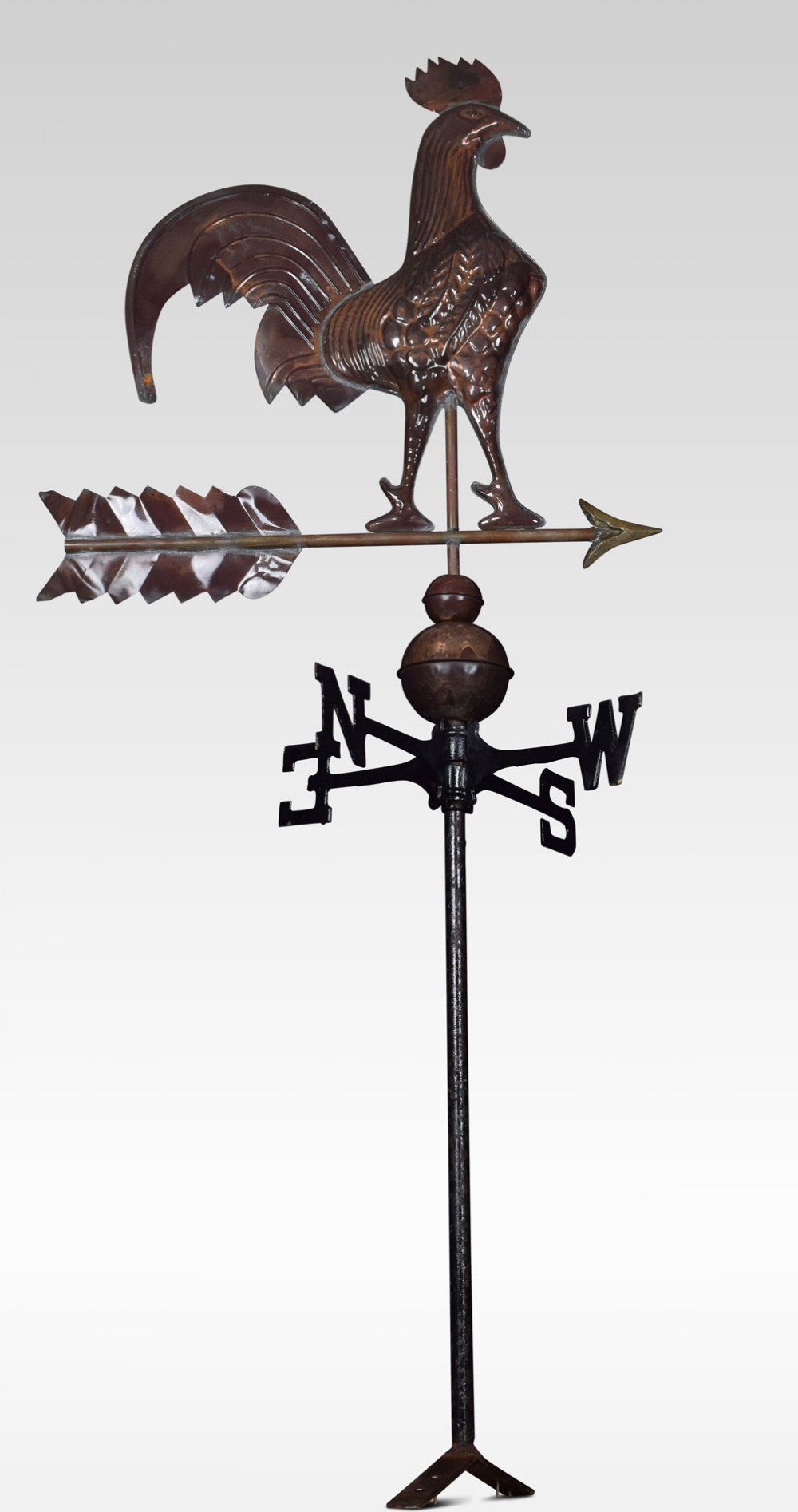 19th Century French Patinated Tole Rooster Weather Vane with the Cardinal Points