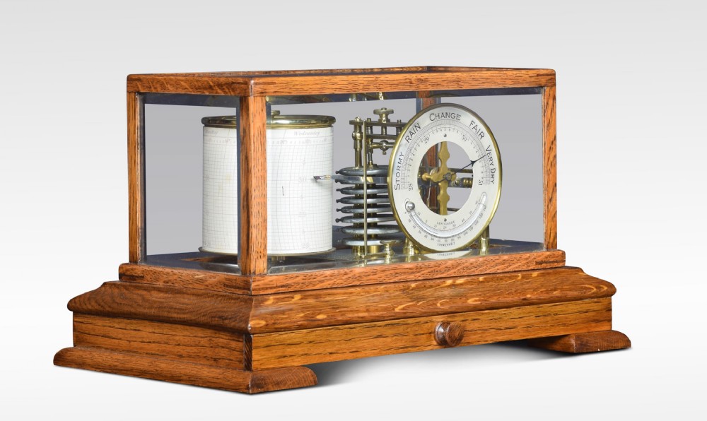 Oak cased barograph and barometer