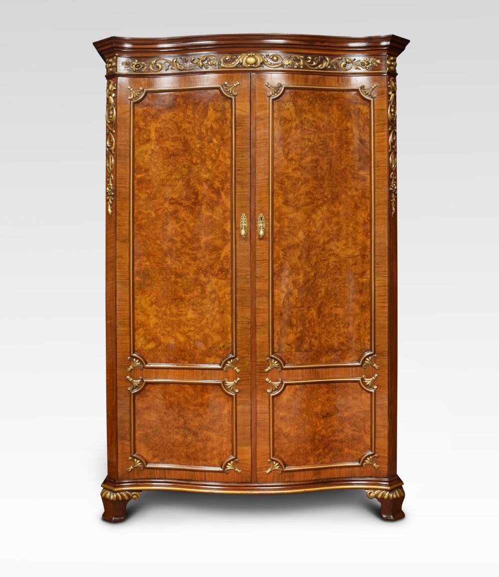 Serpentine fronted Maple and Co walnut wardrobe