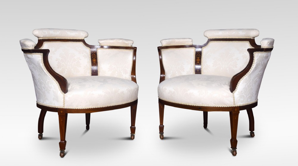 Pair of Mahogany inlaid tub armchairs