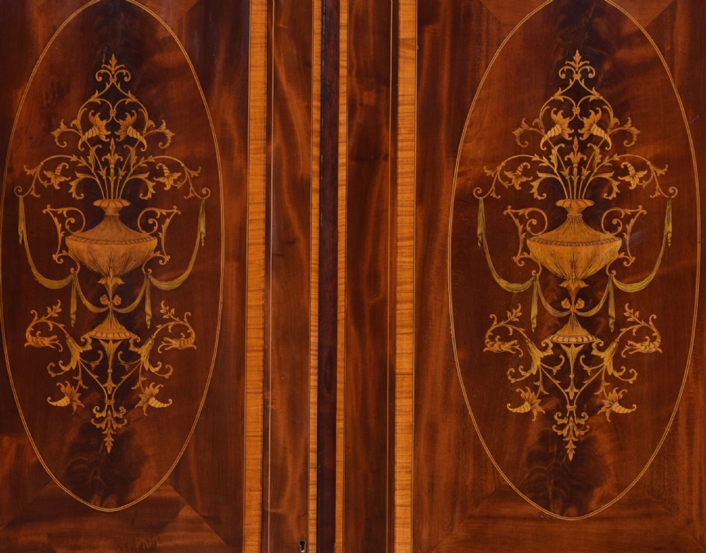 Sheraton Revival mahogany inlaid breakfront wardrobe View XI