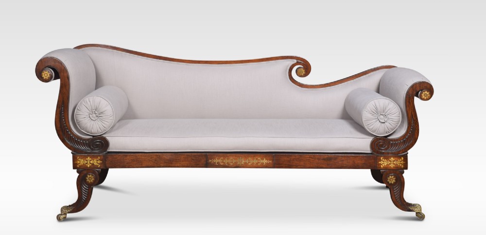 Regency Rosewood and brass inlaid chaise lounge