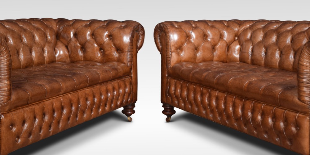 Pair of brown leather chesterfields View VIII