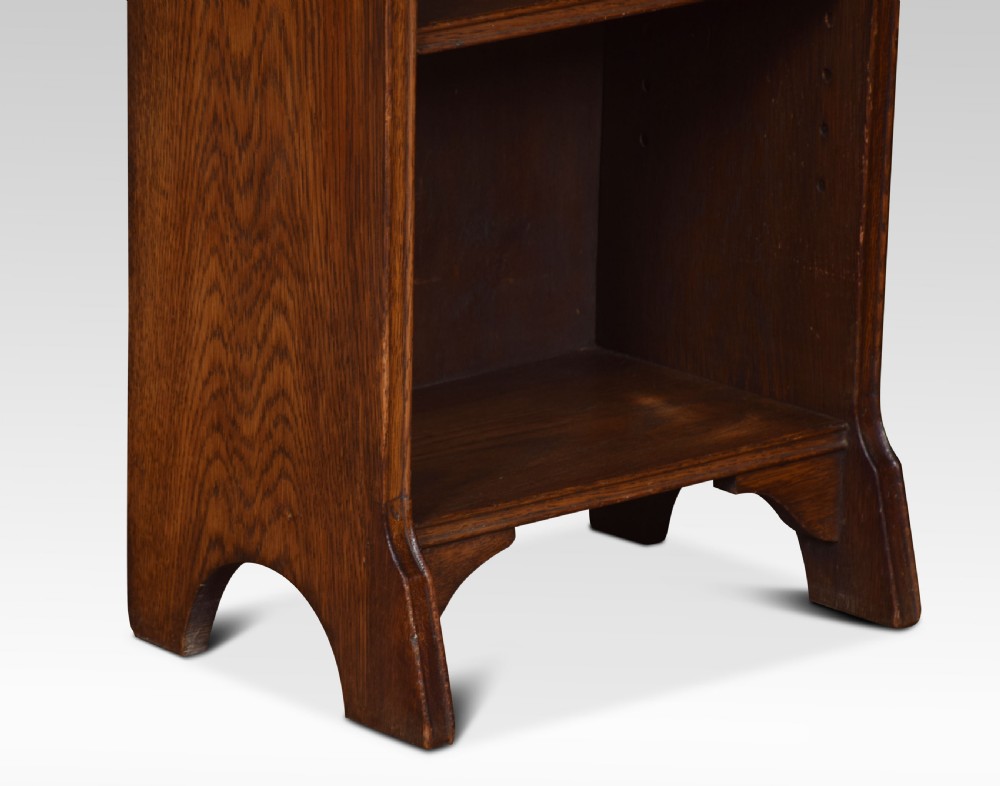 Pair of Arts and Crafts oak narrow open bookcases View V