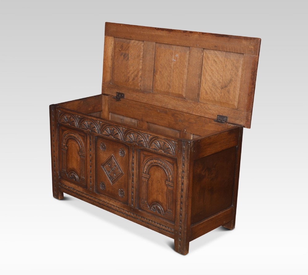 Oak carved coffer chest View V