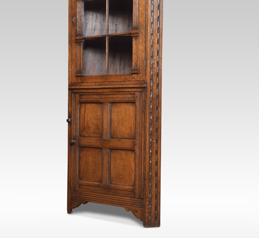 Carved oak corner display cabinet View III