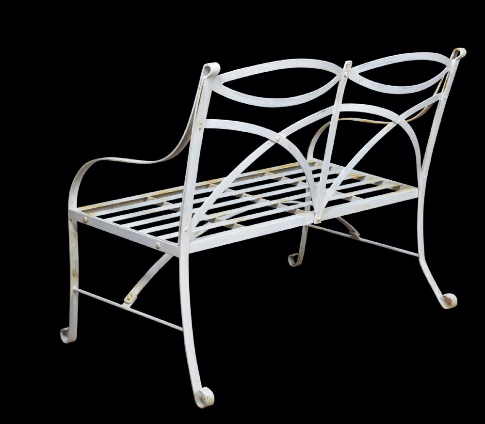 Pair of regency style white painted metal garden benches View III