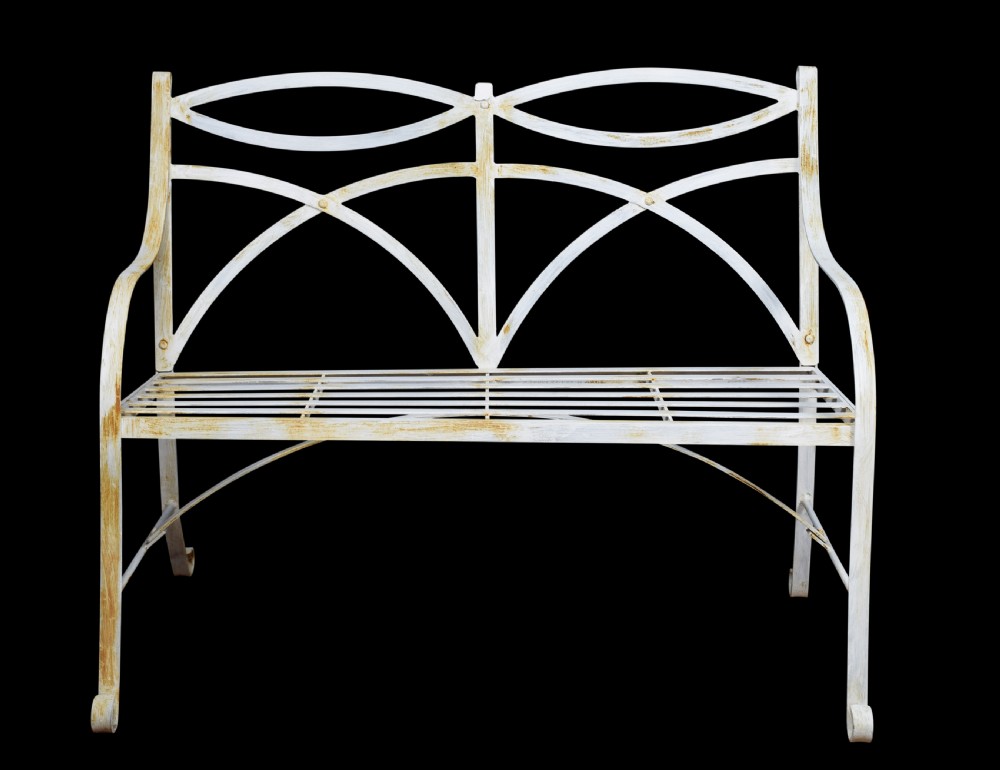 Pair of regency style white painted metal garden benches View IV