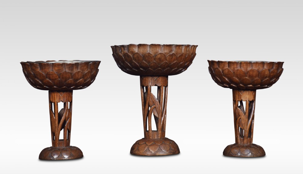 Set of three Anglo-Indian carved walnut serving bowls