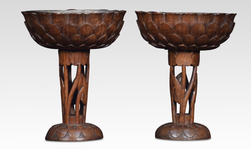 Set of three Anglo-Indian carved walnut serving bowls View II