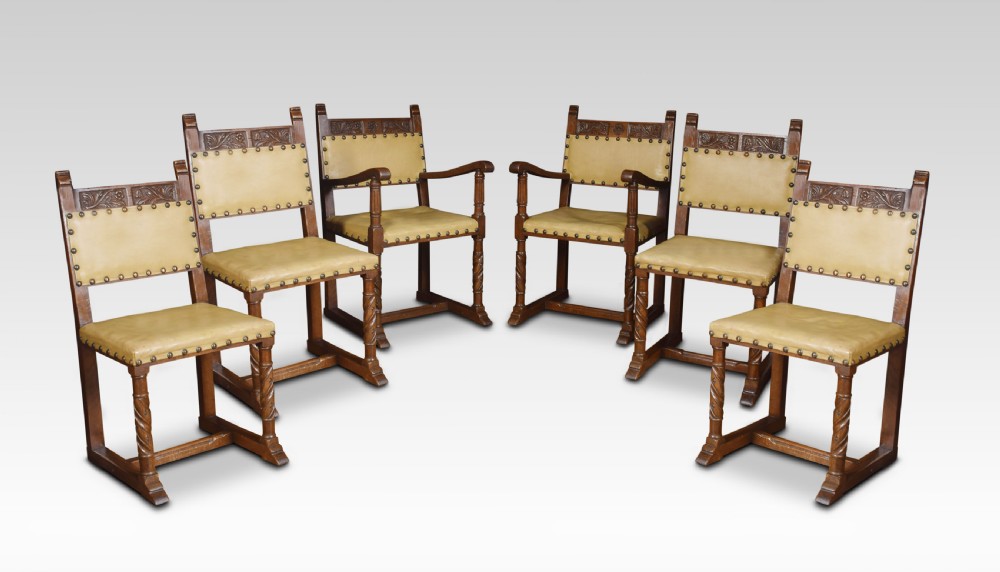 Set of six substantial oak dining chairs