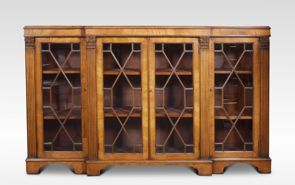 George III style walnut breakfront bookcase