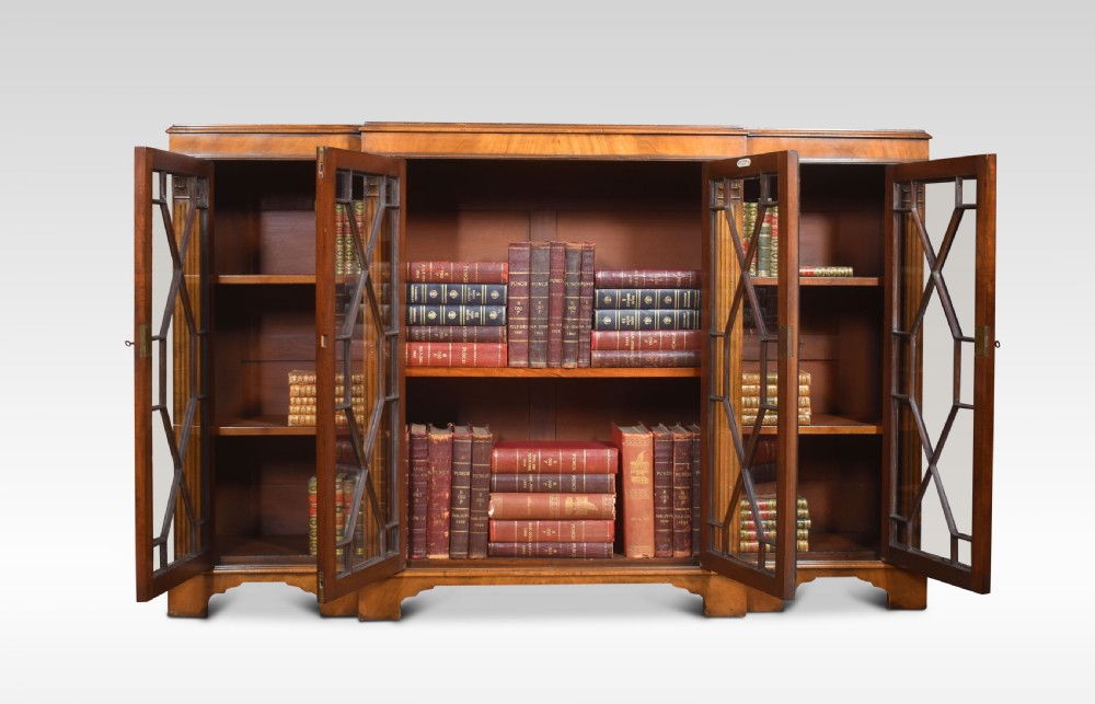 George III style walnut breakfront bookcase View II