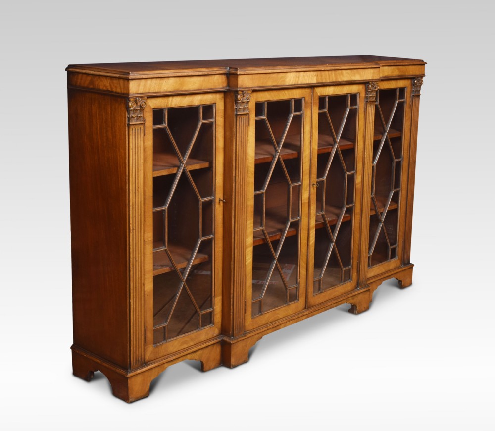 George III style walnut breakfront bookcase View III