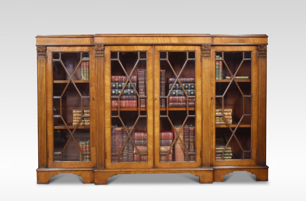 George III style walnut breakfront bookcase View IV