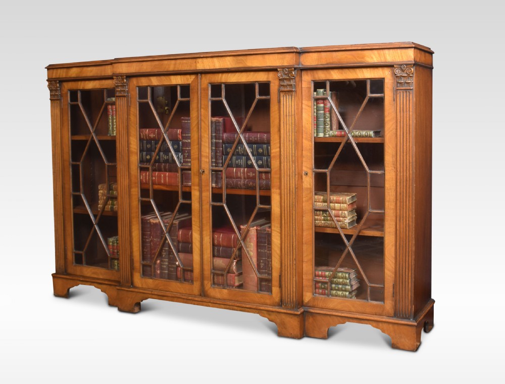 George III style walnut breakfront bookcase View V