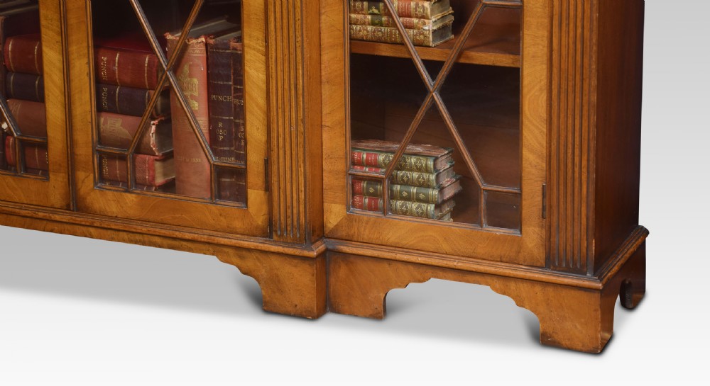 George III style walnut breakfront bookcase View VI