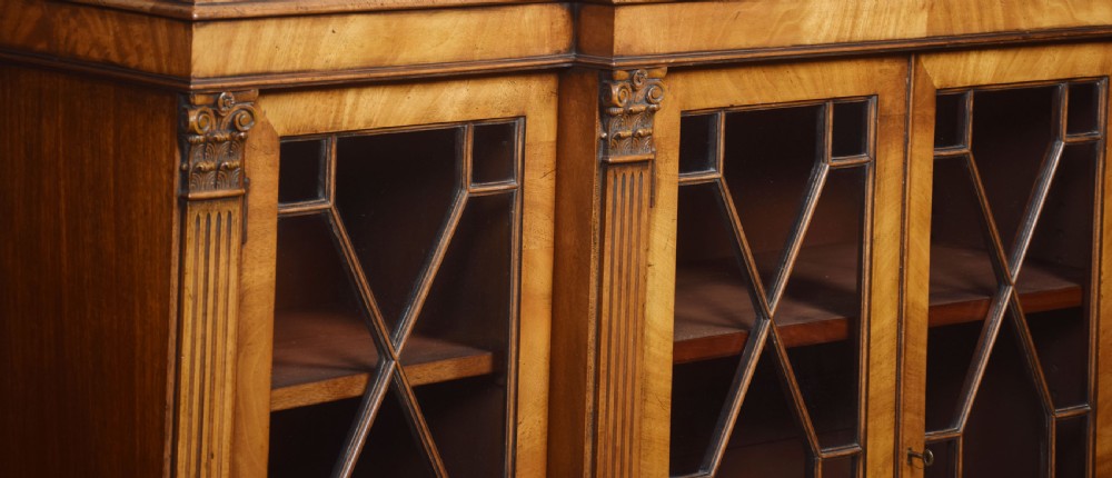 George III style walnut breakfront bookcase View VIII