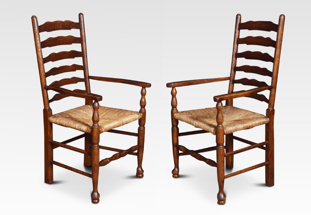 Set of six oak ladder back dining chairs View VI
