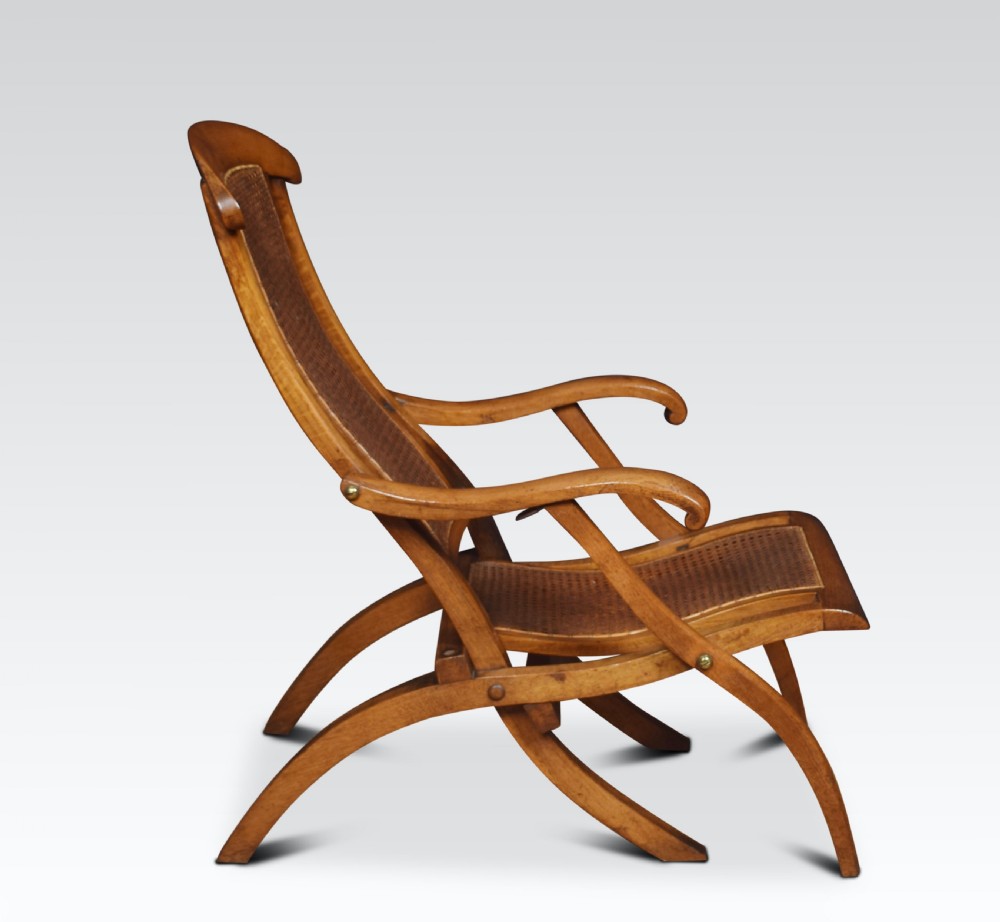 Pair of walnut framed folding Steamer deck chairs View II