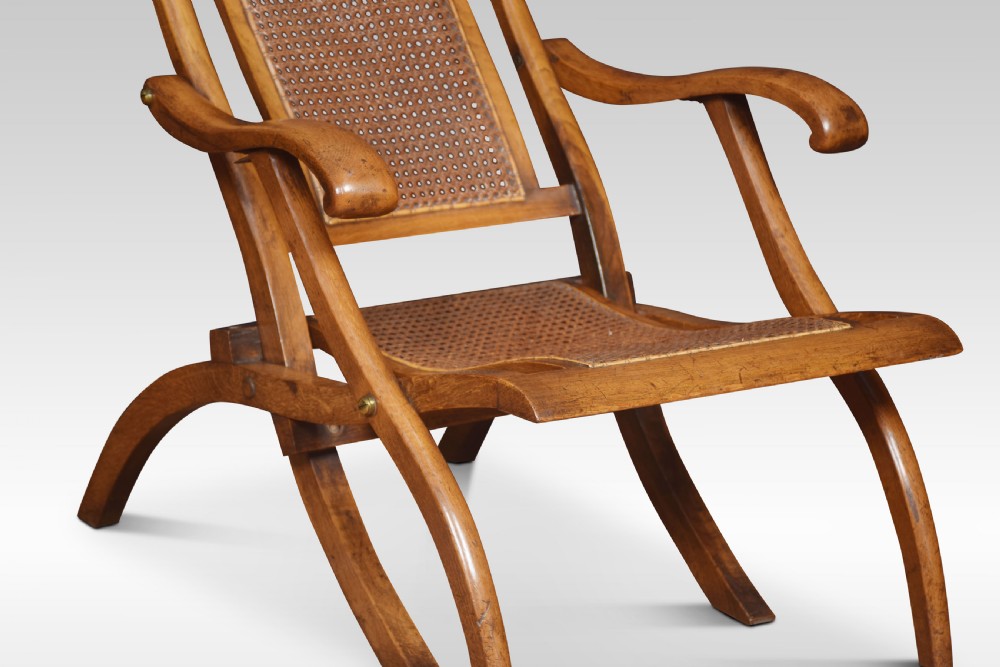 Pair of walnut framed folding Steamer deck chairs View V