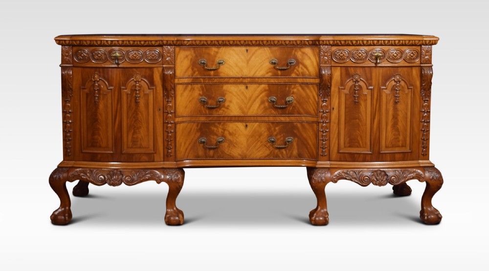 Carved mahogany inverted break front sideboard
