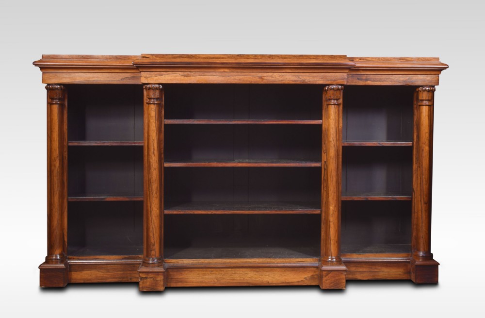 Rosewood breakfront open bookcase