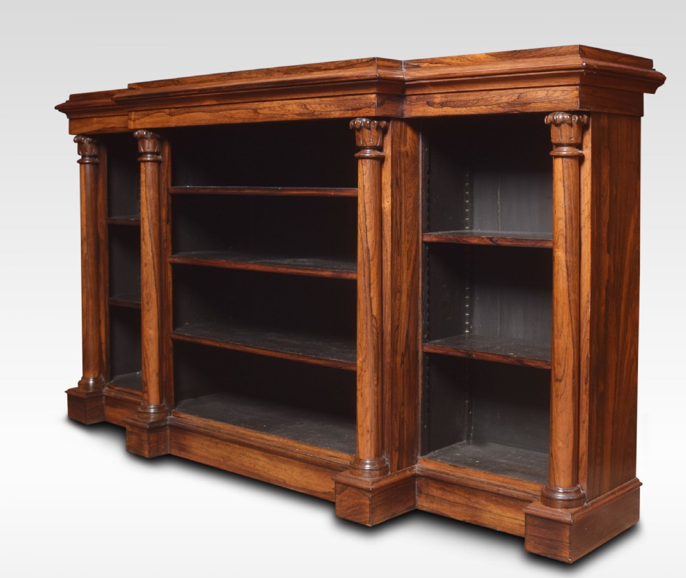 Rosewood breakfront open bookcase View II