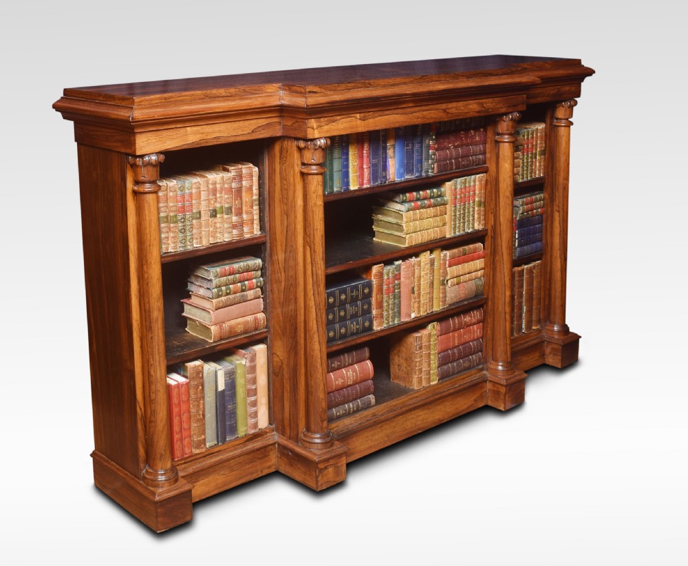 Rosewood breakfront open bookcase View III