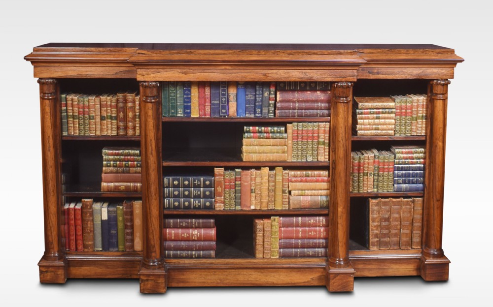Rosewood breakfront open bookcase View V