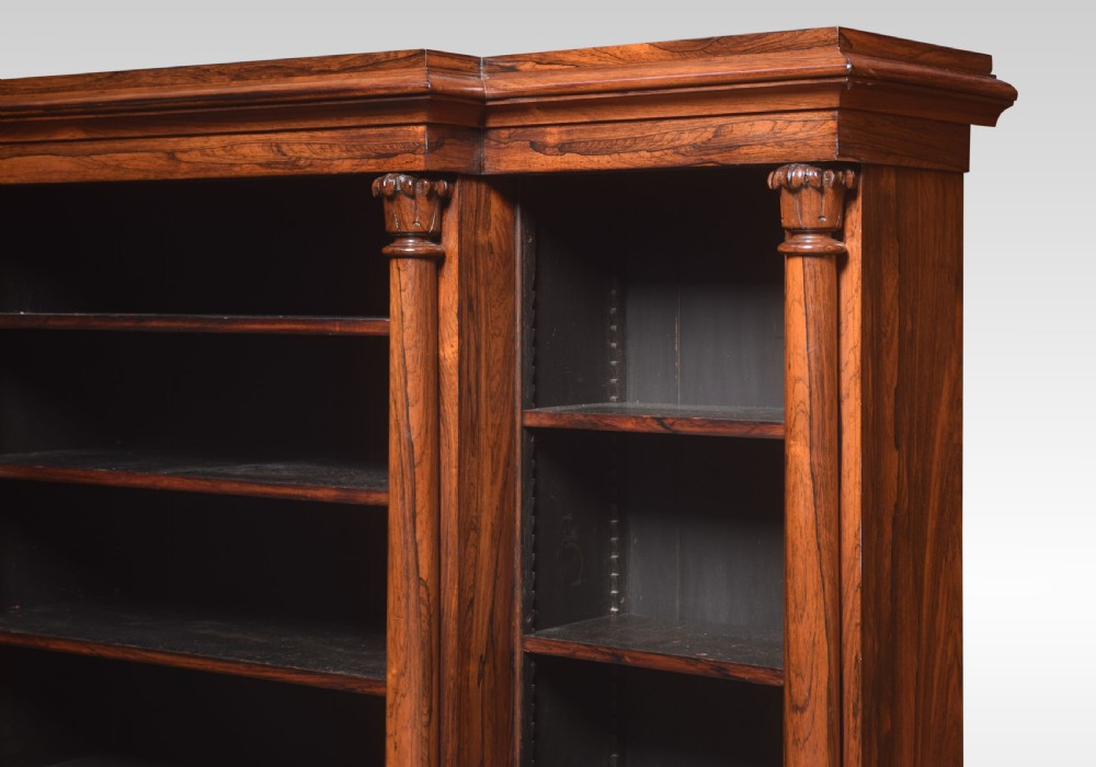 Rosewood breakfront open bookcase View XII