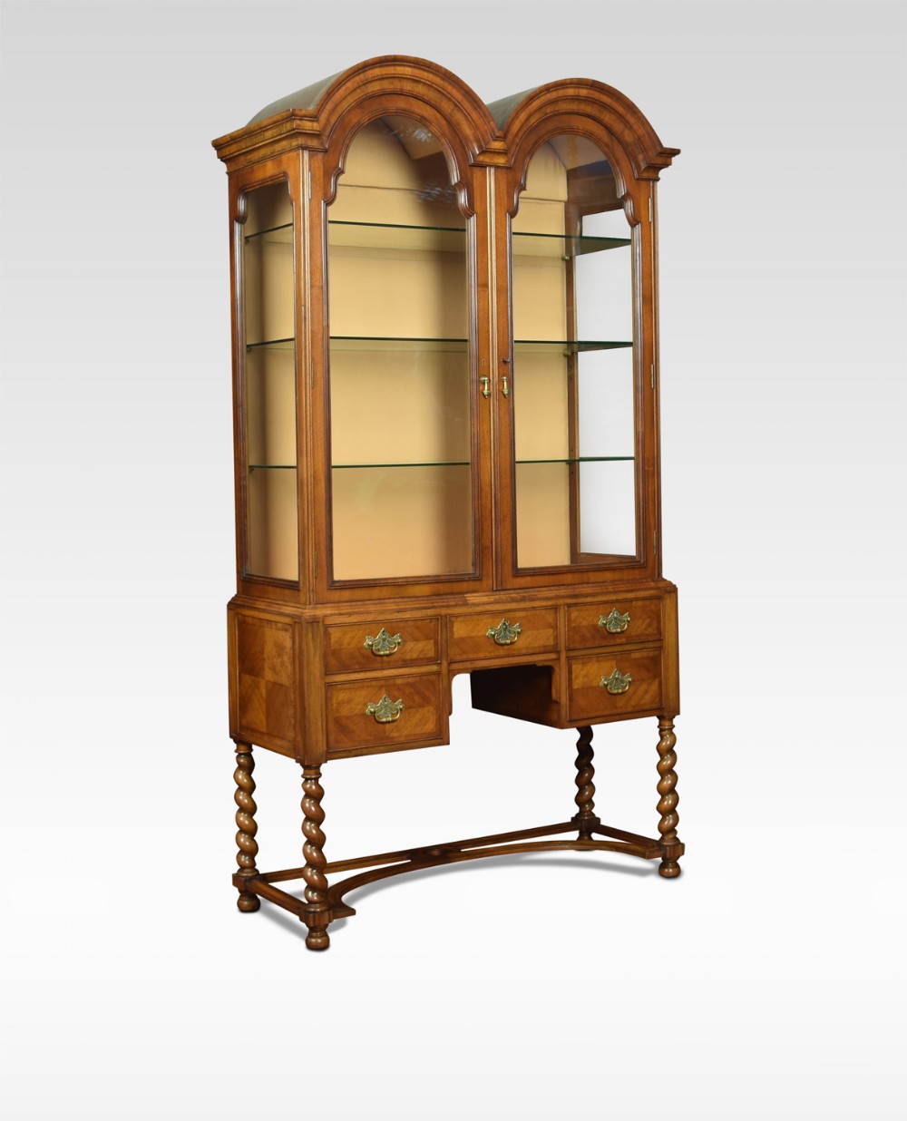 Walnut Queen Ann style display cabinet