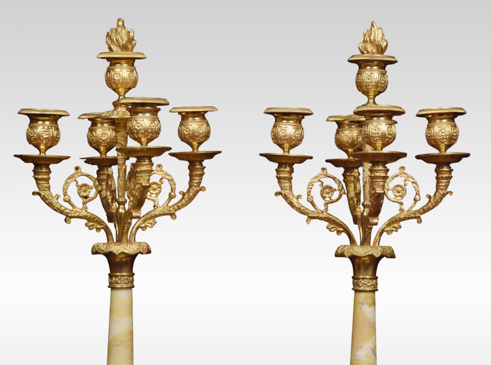 19th Century French Gilt Brass and Siena Marble Three-Piece Clock set View VIII
