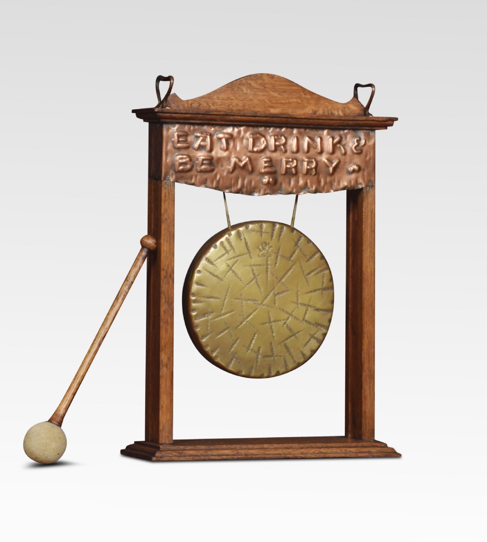 Arts & Crafts oak and copper dinner gong