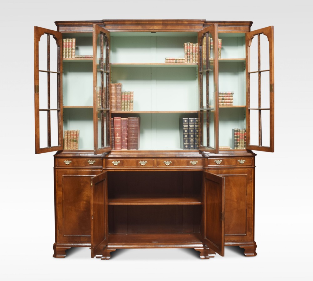 Walnut four door breakfront bookcase View II