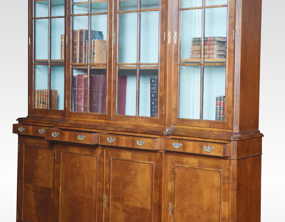 Walnut four door breakfront bookcase View VII