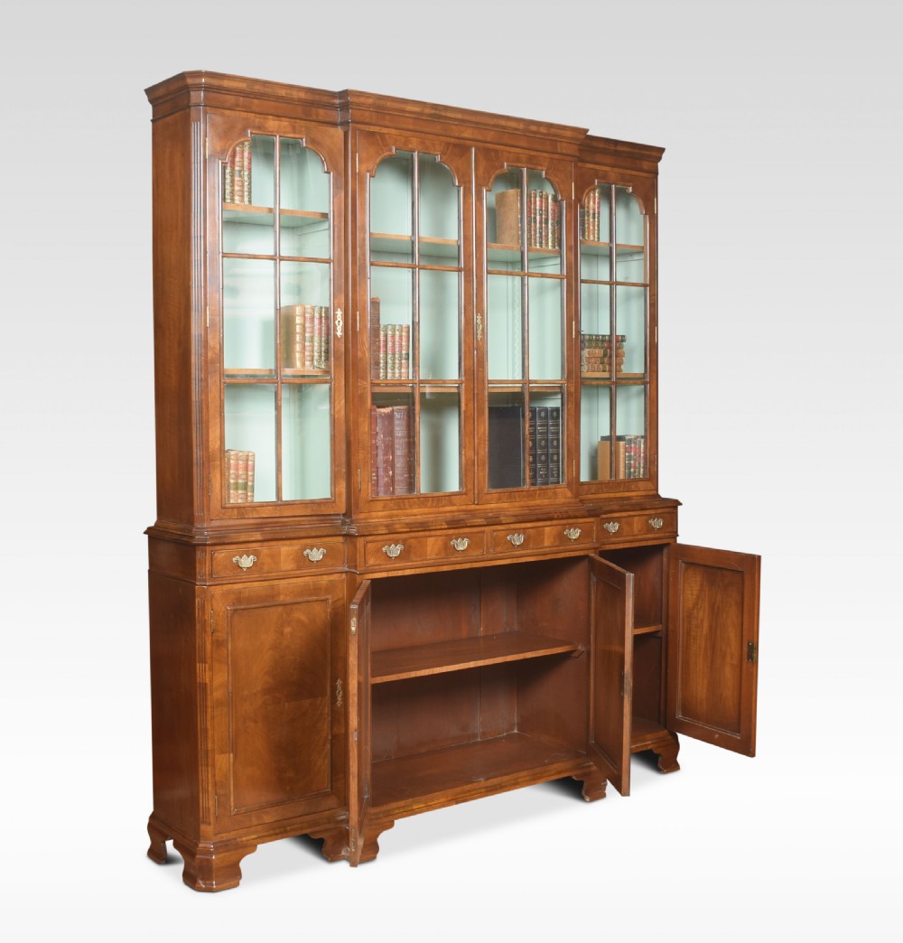 Walnut four door breakfront bookcase View IX