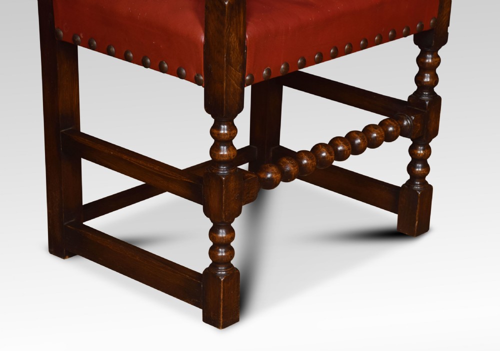 Set of fourteen leather uppolstered substantial oak dining chairs View VIII