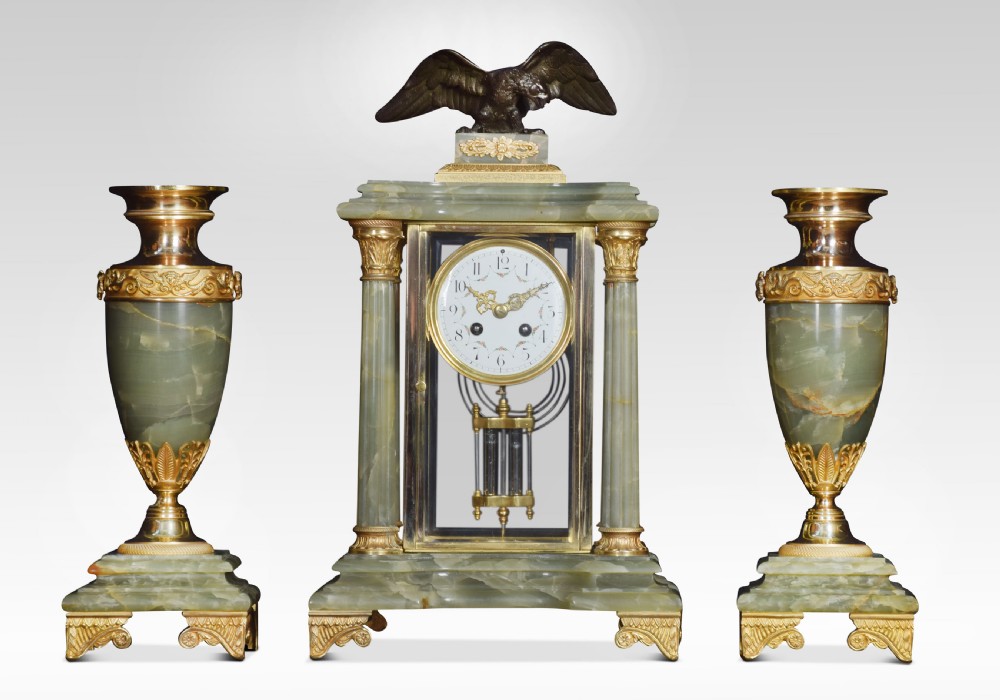 French onyx four glass clock set