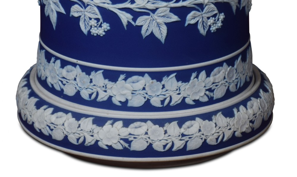 Wedgwood blue and white jasperware cheese dish View II
