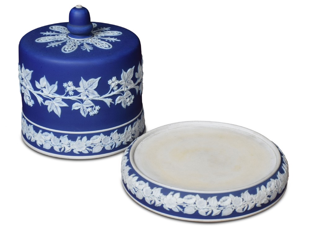 Wedgwood blue and white jasperware cheese dish View V