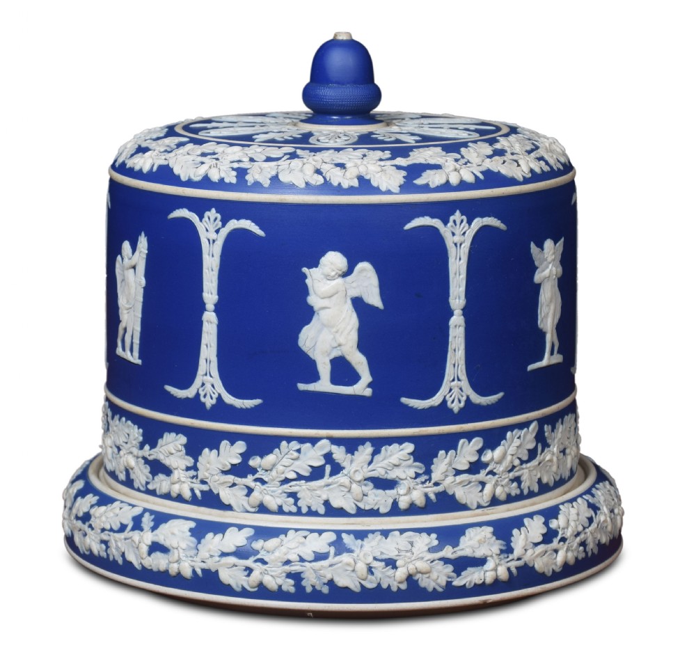 Blue dip Jasperware cylindrical form cheese dish