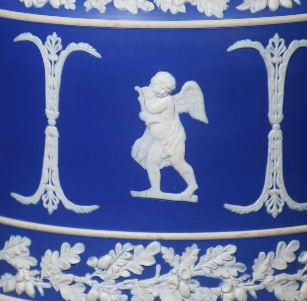 Blue dip Jasperware cylindrical form cheese dish View II